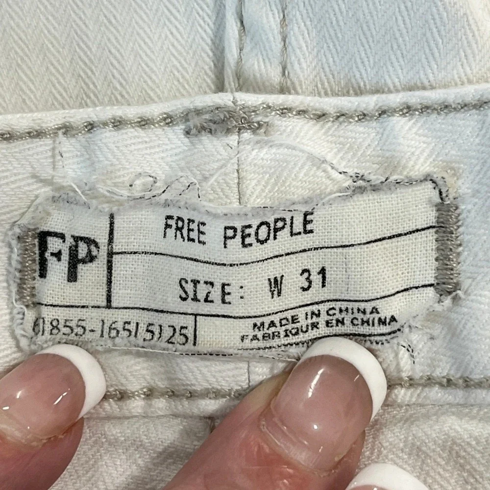 Free People Denim Pants Womens 31 White Herringbone Slit Hem Casual Jeans